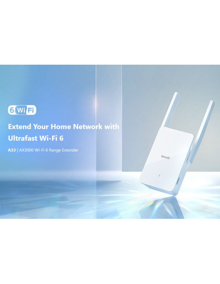 Tenda A33 - WiFi Range Extender AX3000 WiFi 6, opakovač 2976 Mb/s, 1x GLAN 1 Gb/s, WPS, 2x 5dBi, WPA3