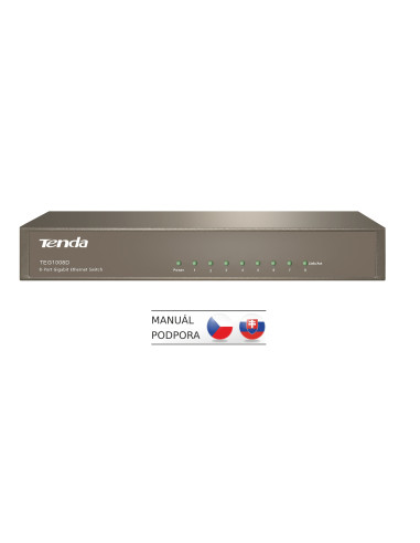 Tenda TEG1008D 8-port Gigabit Switch, 8x 10/100/1000 Mb/s, Fanless-bez ventilátorov, Kov, 9K Jumbo