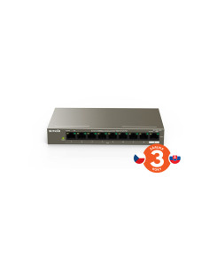 Tenda TEF1109P-8-63W PoE AT switch 8x PoE 802.3af/at, 9x 100Mb/s, PoE+ celkom 58W, fanless