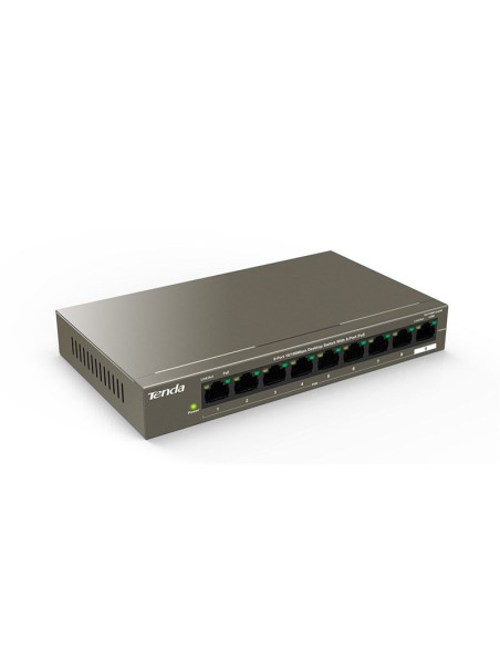 Tenda TEF1109P-8-63W PoE AT switch 8x PoE 802.3af/at, 9x 100Mb/s, PoE+ celkom 58W, fanless