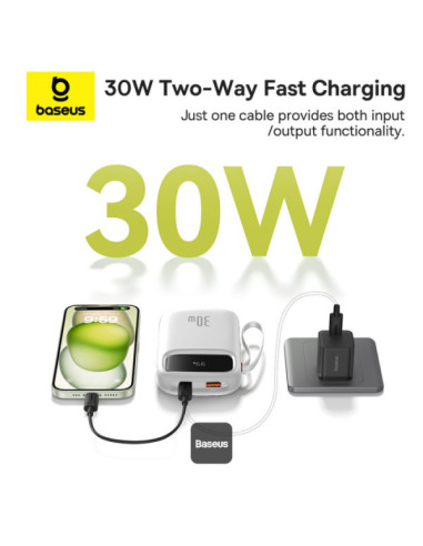 Baseus power banka Qpow 10000mAh 30W biela s USB-C káblom