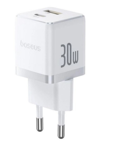 Baseus Rýchlonabíjačka do siete Palm 30W 1xUSB-A 1xUSB-C PD QC 3.0 biela