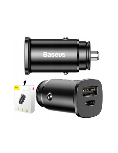 Baseus Rýchlonabíjačka do auta USB/USB-C QC 30W čierna