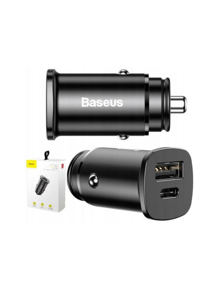 Baseus Rýchlonabíjačka do auta USB/USB-C QC 30W čierna