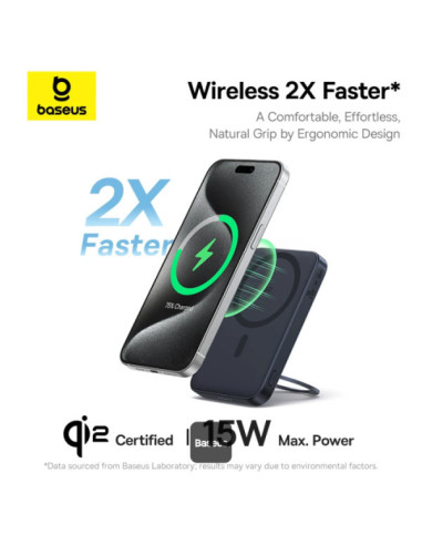 Baseus Powerbanka PicoGo Qi2 s otočným stojanom a bezdrôtovým nabíjaním 5000mAh 20W USB-C čierna