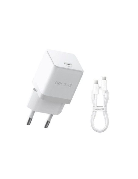 Baseus Palm Fast Nabíjačka USB-C 20W + Dátový Kábel USB-C/USB-C 1m White