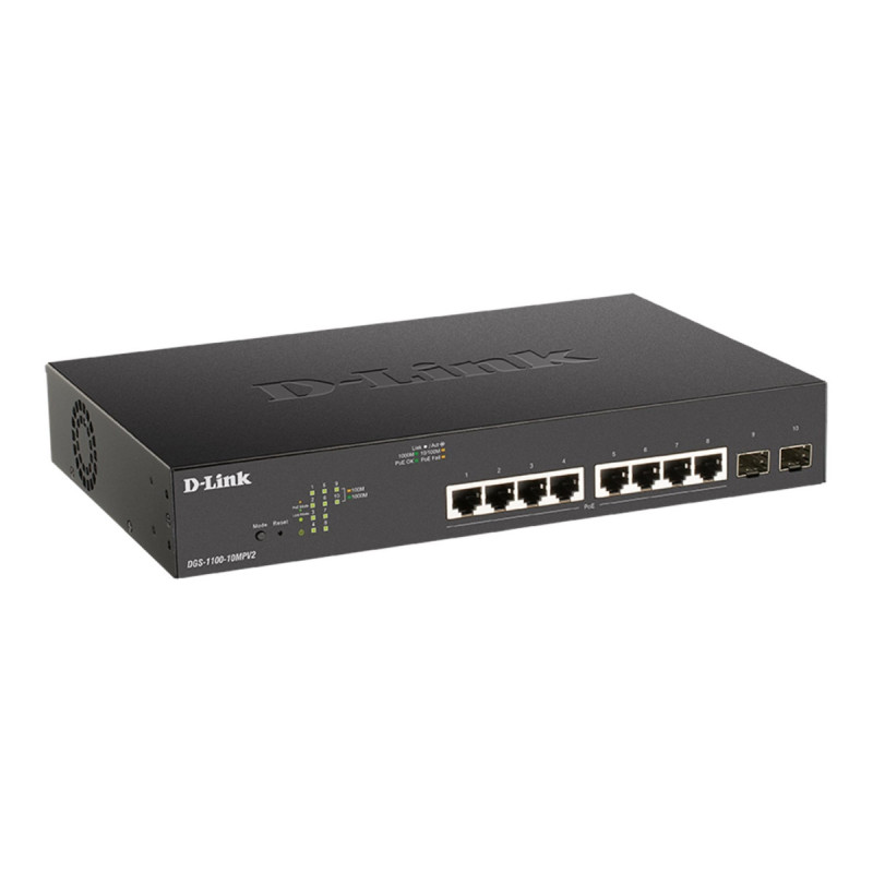 D-Link DGS-1100-10MPV2, 8x 1000Base-T 802.3af/802.3at PoE, 2x SFP, 130W PoE budget