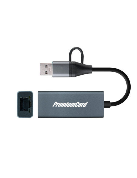 PremiumCord adaptér UBS-C a USB-A na Gigabit, 15cm