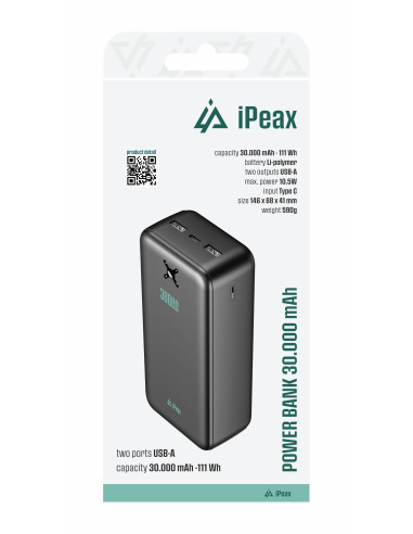 POWER BANKA 20000 mAh, 10,5W, 2x USB-A ČERNÁ