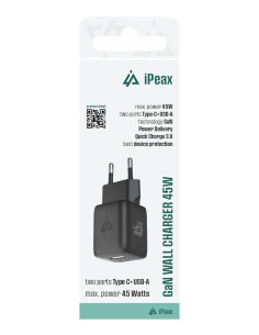 GaN SÍŤOVÁ NABÍJEČKA 45W (USB-C + USB-A) ČERNÁ