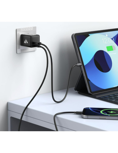 GaN SÍŤOVÁ NABÍJEČKA 45W (USB-C + USB-A) ČERNÁ