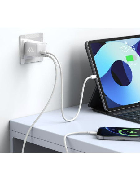 GaN SÍŤOVÁ NABÍJEČKA 45W (USB-C + USB-A) BÍLÁ