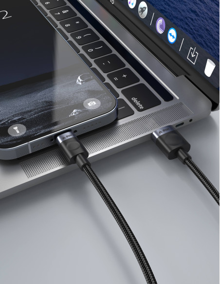 TEXTILNÍ KABEL USB-A / LIGHTNING 1M, USB 2.0 ČERNÝ