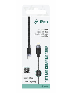TEXTILNÍ KABEL USB-C/LIGHTNING 1,5M, USB 2.0 ČERNÝ