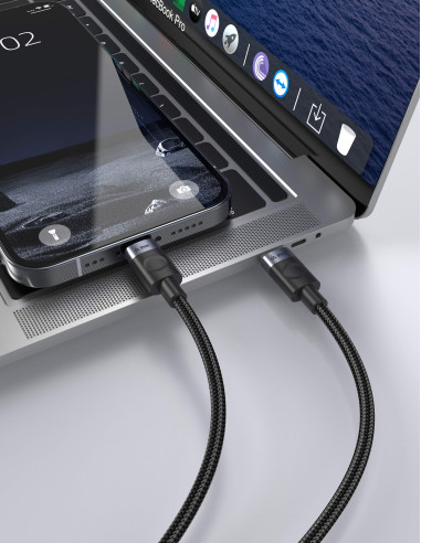TEXTILNÍ KABEL USB-C/LIGHTNING 1,5M, USB 2.0 ČERNÝ