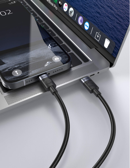 TEXTILNÍ KABEL USB-C/LIGHTNING 1,5M, USB 2.0 ČERNÝ