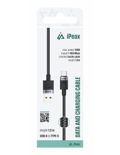 TEXTILNÍ KABEL USB-A / USB-C 1,5M, USB 2.0 ČERNÝ