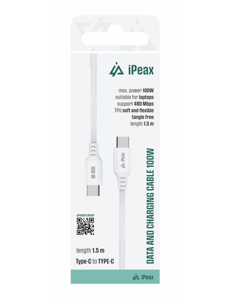 TPU KABEL USB-C / USB-C 1,5M, 5A, 100W BÍLÝ