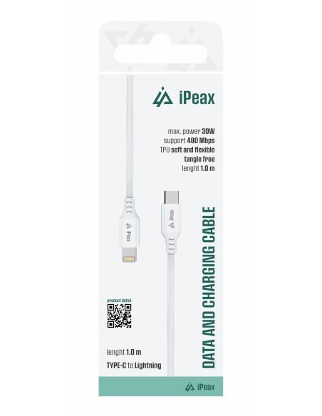TPU KABEL USB-C / LIGHTNING 1M, USB 2.0 BÍLÝ