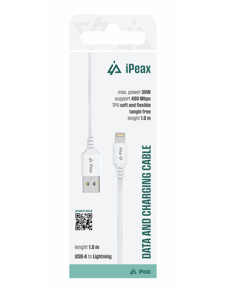 TPU KABEL USB-A / LIGHTNING 1M, USB 2.0 BÍLÝ