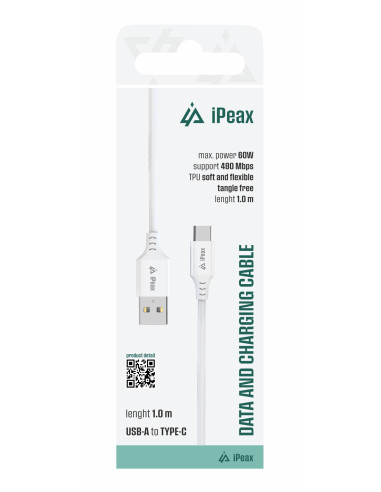 TPU KABEL USB-A / USB-C 1M, USB 2.0 BÍLÝ