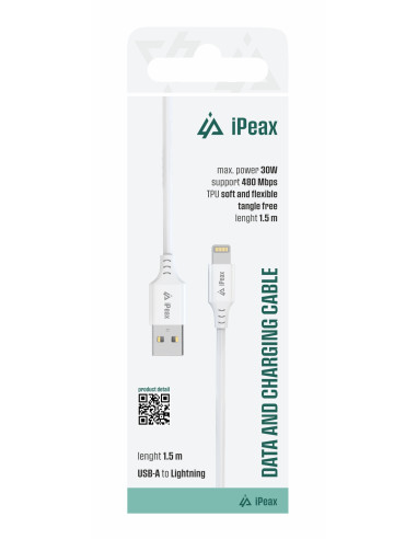 TPU KABEL USB-A / LIGHTNING 1,5M, USB 2.0 BÍLÝ