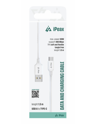 TPU KABEL USB-A / USB-C 1,5M, USB 2.0 BÍLÝ