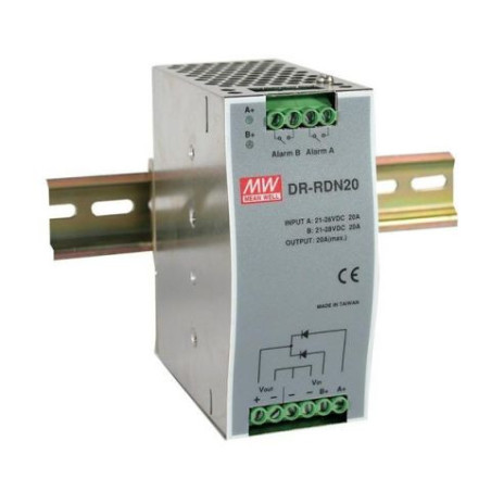 MEANWELL - DR-RDN20 - Priemyselný redundantný modul 30V 20A na DIN lištu