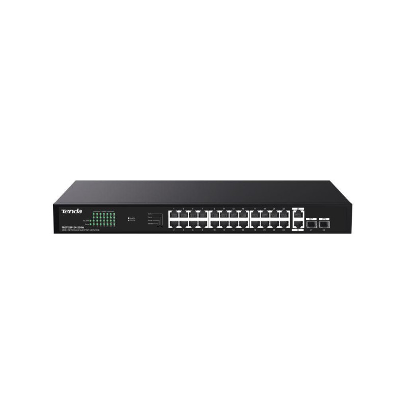 Tenda TEG1128P-24-250W PoE+ Gigabit switch 24x 1Gb/s PoE+ 802.3af/at + 2x SFP + 2x RJ45, 230W, Rack