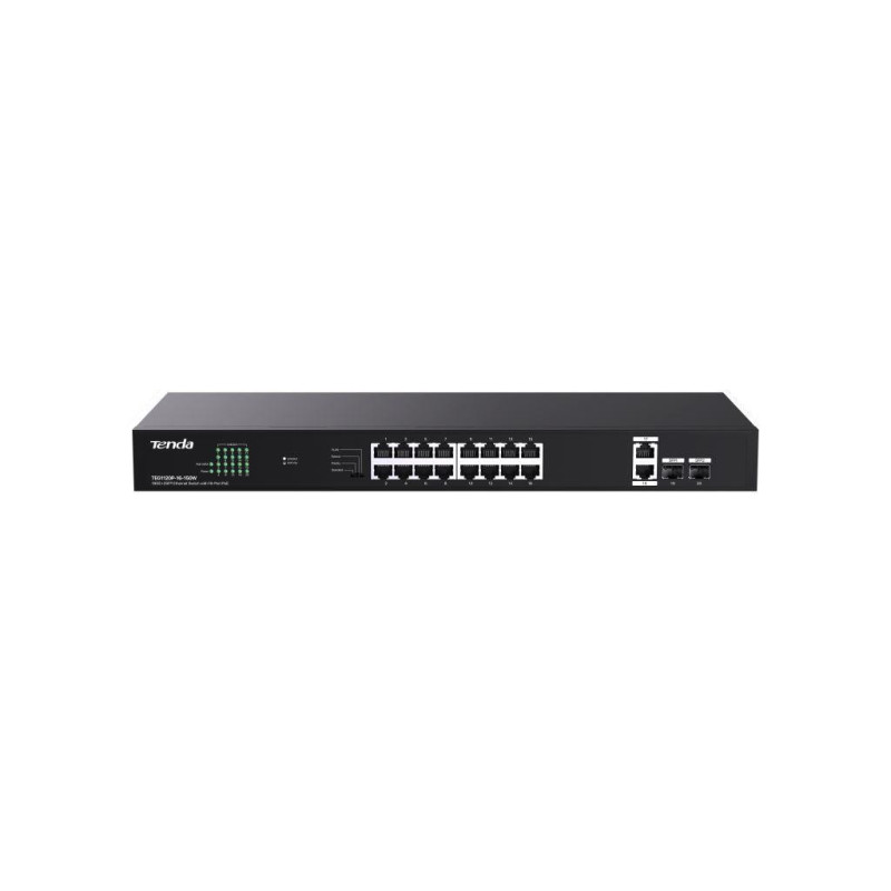 Tenda TEG1120P-16-150W PoE+ Gigabit switch 16x 1Gb/s PoE+ 802.3af/at + 2x SFP + 2x RJ45, 135W, Rack