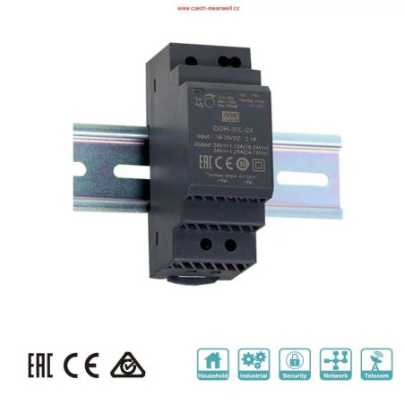 MEANWELL - DDR-30L-15 Menič DC/DC na DIN lištu