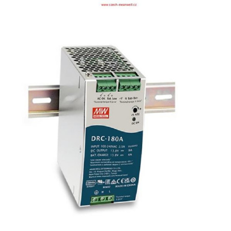 MEANWELL - DRC-180B, Priemyselný zdroj na DIN s funkciou nabíjačky 24V 180W