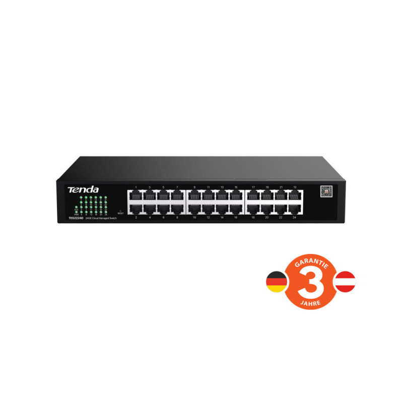 Tenda TEG2224D Websmart L2 cloud managed switch, 24x 10/100/1000 Mbps, Kov, Fanless-bez ventilátorov