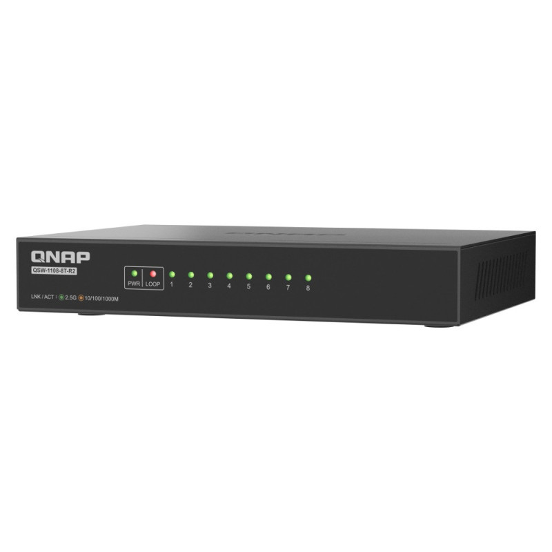 QNAP switch QSW-1108-8T-R2 (8x 2,5GbE port, pasívne chladenie, podpora 100M/1G/2,5G)