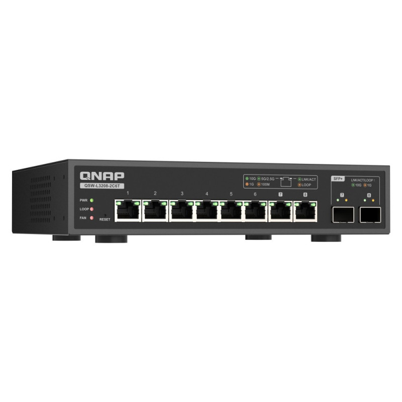 QNAP switch QSW-L3208-2C6T (6x 10GbE port, 2x 10G SFP+/NBASE-T Combo, Lite Managed)