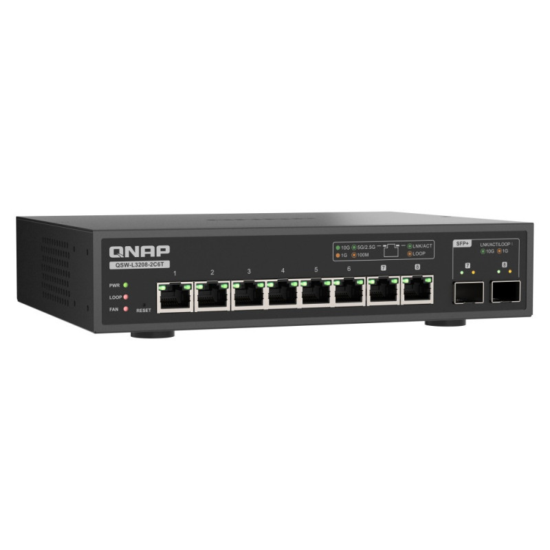 QNAP switch QSW-L3208-2C6T (6x 10GbE port, 2x 10G SFP+/NBASE-T Combo, Lite Managed)