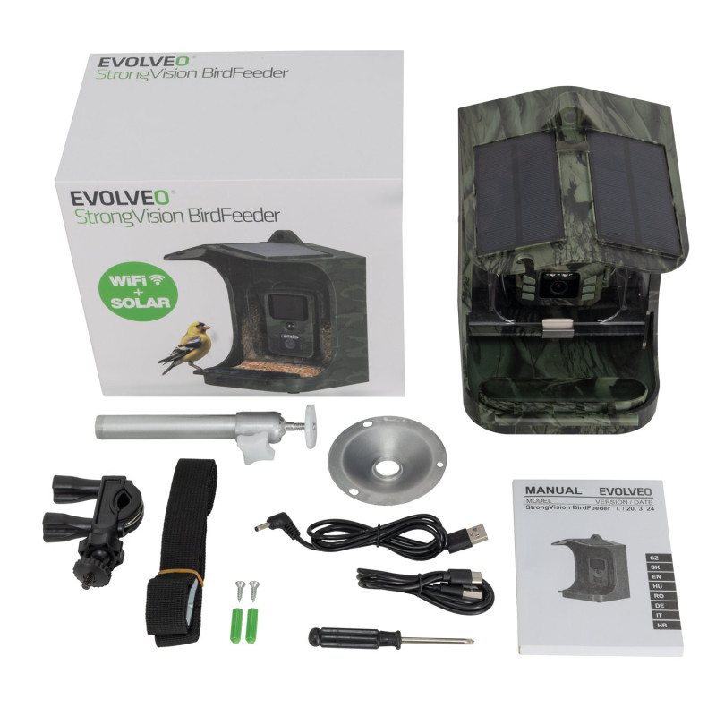 EVOLVEO StrongVision BirdFeeder - Chytré krmítko pre vtáky s kamerou a solárnym panelom