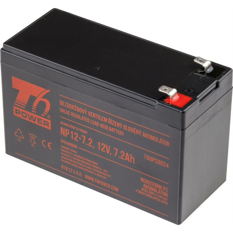 Akumulátor T6 Power NP12-7.2, 12V, 7,2Ah, F2