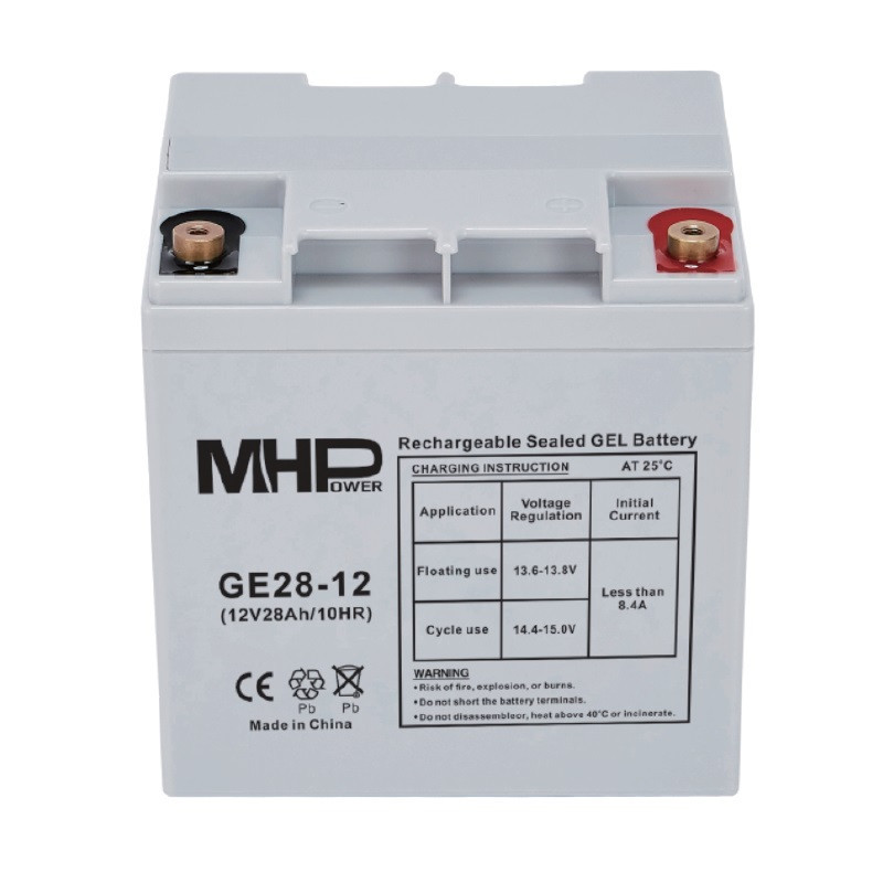 MHPower GE28-12 Gélový akumulátor 12V/28Ah, Terminál T2 - M6, Deep Cycle