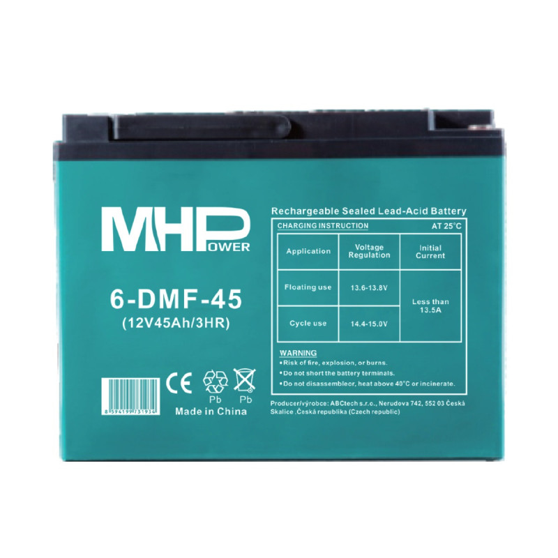 MHPower 6-DMF-45 Trakčná gélová batéria 12V/45Ah, Terminál D3 - M6, Deep Cycle