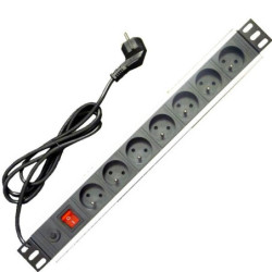 19" napájací panel 7x220V-1,8m PPO Black+prep.ochr.16A