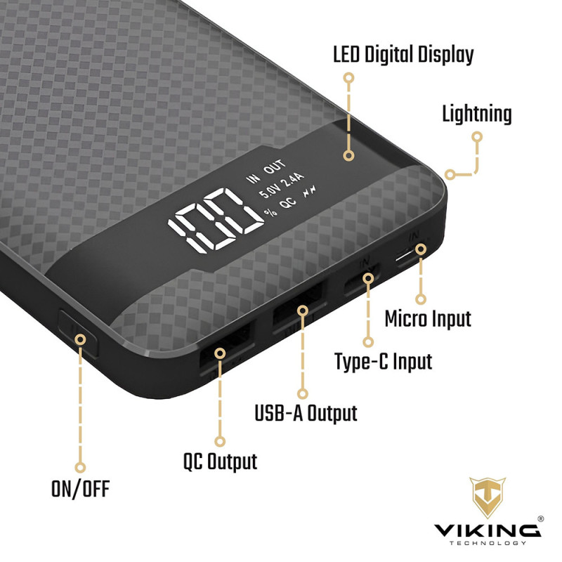 VIKING POWER BANK PN-961PD QC3.0 10000mAh, QUICK CHARGE 3.0, Čierna