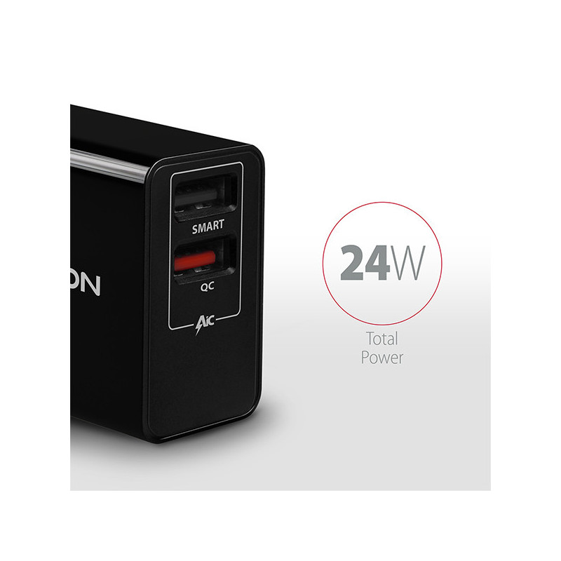 AXAGON ACU-QS24, QC & SMART nabíjačka do siete 24W, 2x USB-A port, QC3.0/AFC/FCP + 5V/1.2A