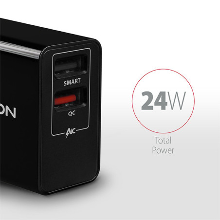 AXAGON ACU-QS24, QC & SMART nabíjačka do siete 24W, 2x USB-A port, QC3.0/AFC/FCP + 5V/1.2A
