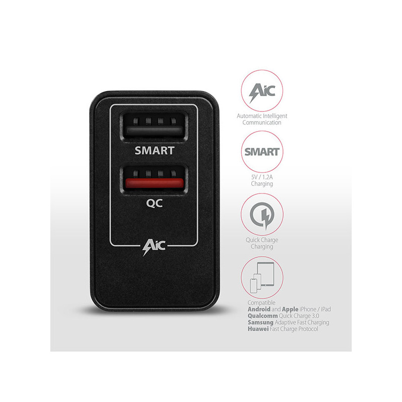 AXAGON ACU-QS24, QC & SMART nabíjačka do siete 24W, 2x USB-A port, QC3.0/AFC/FCP + 5V/1.2A