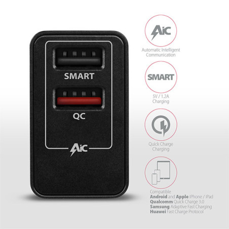 AXAGON ACU-QS24, QC & SMART nabíjačka do siete 24W, 2x USB-A port, QC3.0/AFC/FCP + 5V/1.2A