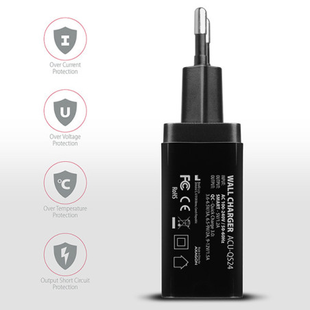 AXAGON ACU-QS24, QC & SMART nabíjačka do siete 24W, 2x USB-A port, QC3.0/AFC/FCP + 5V/1.2A