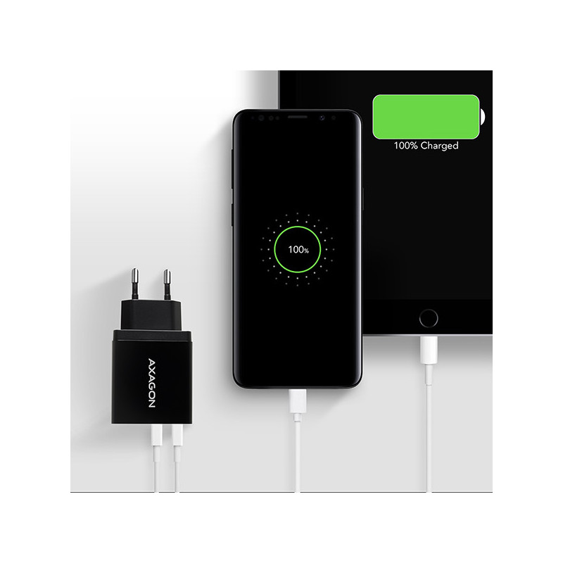 AXAGON ACU-QS24, QC & SMART nabíjačka do siete 24W, 2x USB-A port, QC3.0/AFC/FCP + 5V/1.2A