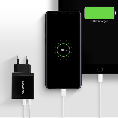 AXAGON ACU-QS24, QC & SMART nabíjačka do siete 24W, 2x USB-A port, QC3.0/AFC/FCP + 5V/1.2A