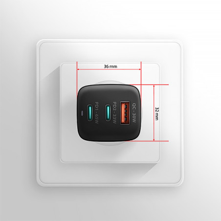 AXAGON ACU-DPQ65, GaN nabíjačka do siete 65W, 3x port (USB-A + dual USB-C), PD3.0/QC4+/PPS/Apple